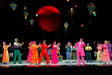 Nathan Gunn as Figaro, Joyce DiDonato as Rosina and Juan Diego Florez as Almaviva in Los Angeles Opera's 'The Barber of Seville'. Photo © 2009 Robert Millard