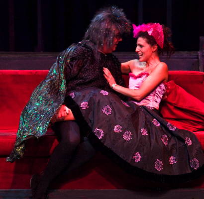 Stefanie Kemball-Read as Euridice and Ian Belsey as Jupiter in Act 2 Scene 1 of Offenbach's 'Orpheus in the Underworld' at Kentish Opera. Photo © 2009 Ken Brown