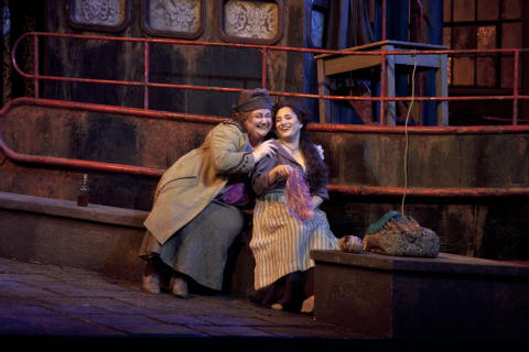 Stephanie Blythe as Frugola and Patricia Racette as Giorgetta in New York Metropolitan Opera's production of 'Il Tabarro'. Photo © 2009 Ken Howard